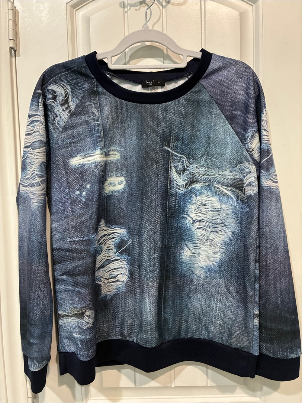 Distressed Denim-Print Men shirt - underarm to underarm 20 “ Lenght 24